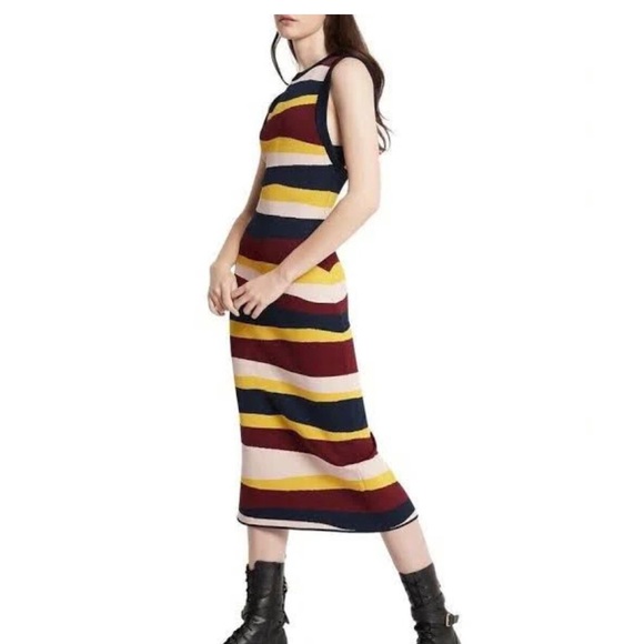 Sass and bide XS fitted high neck stripe midi knit dress - Picture 4 of 16